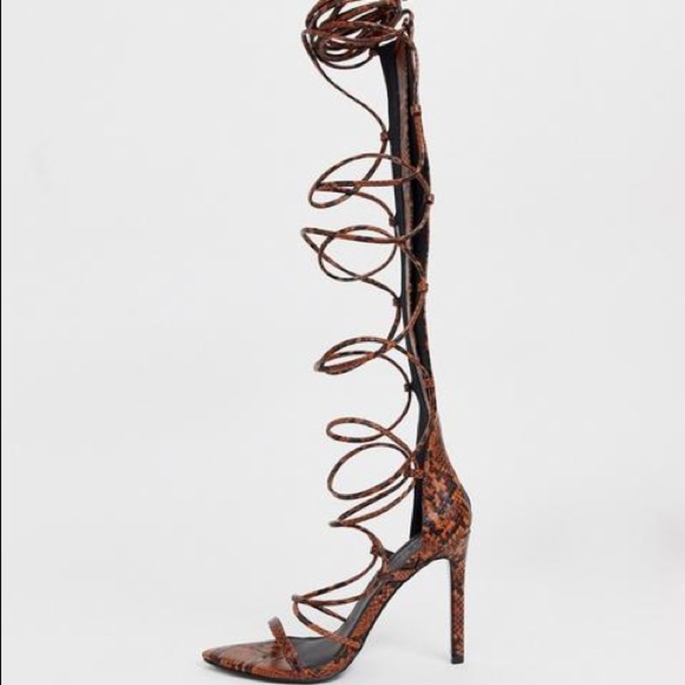 ASOS Design Lace Up Snake Print Heels - sz 37